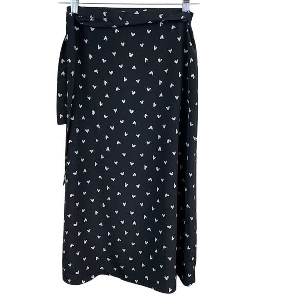 ASOS, Miss Selfridge Wrap Tie Skirt in Black W/Heart Print - Picture 4 of 8